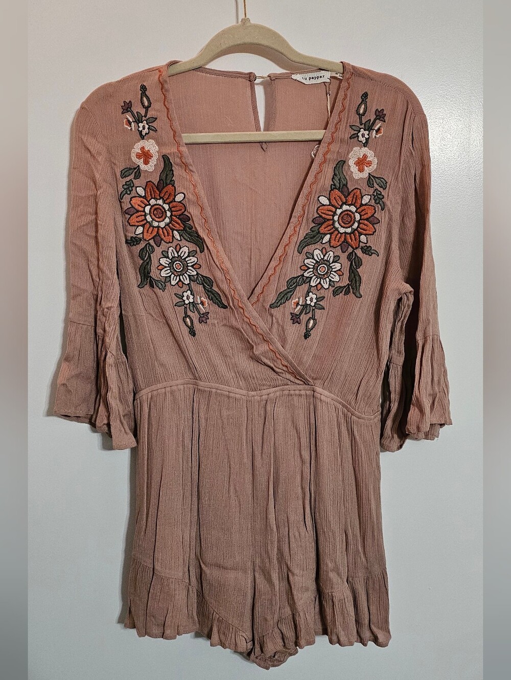 Mauve Pink Floral Embroidered V-Neck Women’s Romper